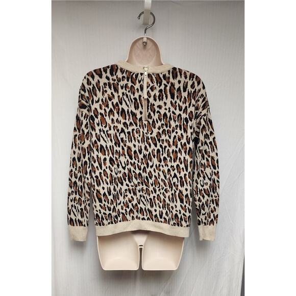 H&M Leopard Animal Print Round Neck Long Sleeve Brown Knit Sweater Size Small - Picture 4 of 8